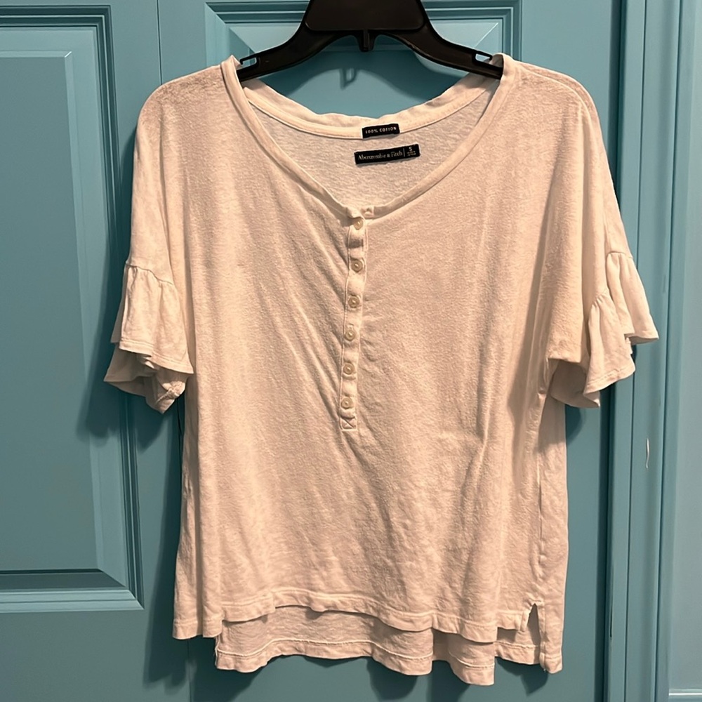 White ruffle sleeve Abercrombie top